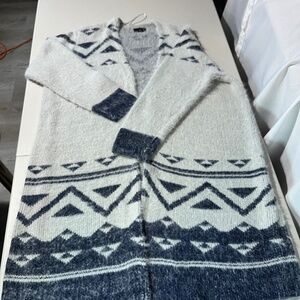 Ana brand women’s full length cardigan sweater, size XL, blue and gray